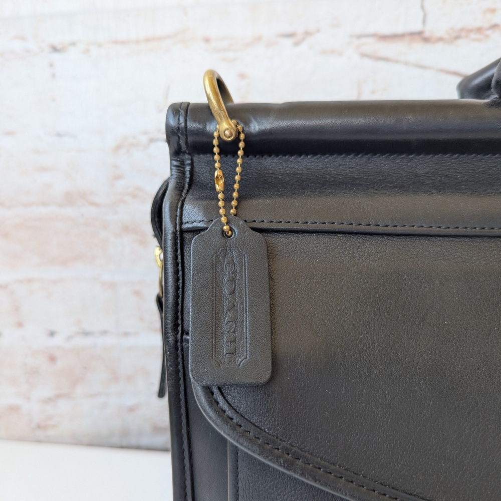 Coach  Vintage Lenox Black Leather Briefcase with Gold Accents - Picture 3 of 16